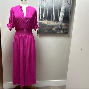 NWT Vibrant Magenta Button-Down Maxi Dress